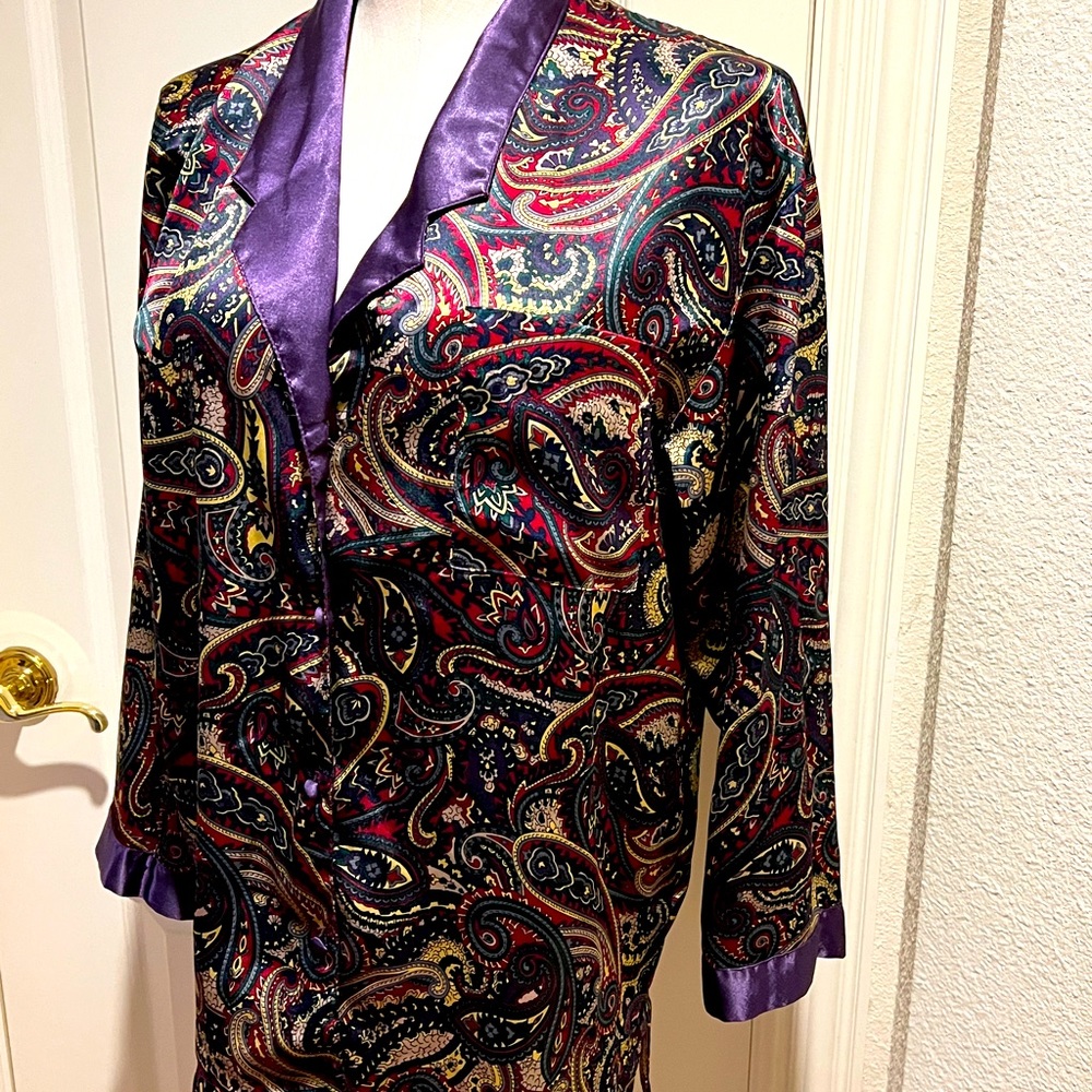 Vintage 90's CACIQUE Lingerie Silky Satin paisley Pajama Top Women's sz S / M